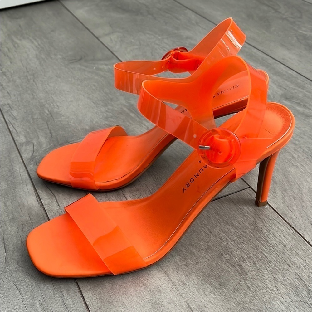 CHINESE LAUNDRY Orange Jelly Strappy Stilletto High Heel Shoes, Size 8.5